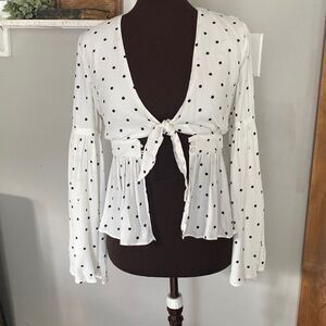Vici Deuce Bell sleeve polka dot shirt size small black and white romantic flowy